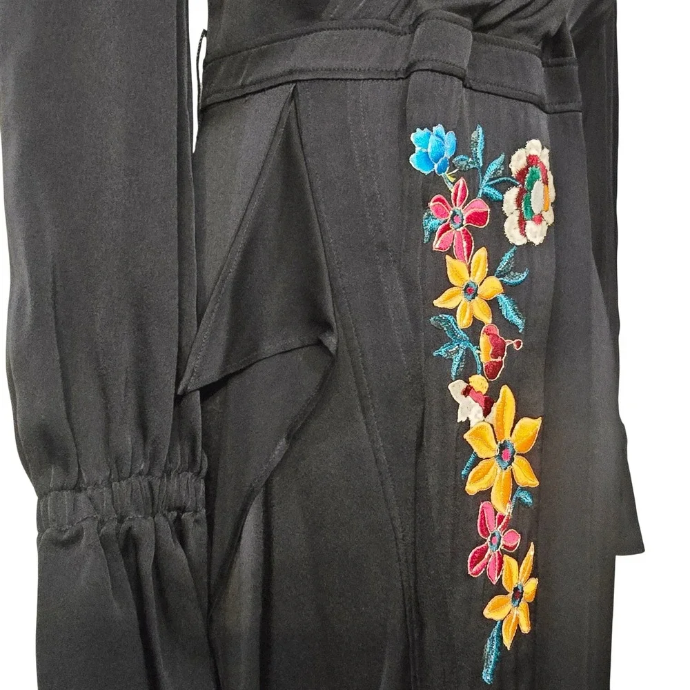 NWT Etro Milano Black Floral Embroidered Wrap Dress Made in Italy Size 44/ US 8 - Picture 7 of 12